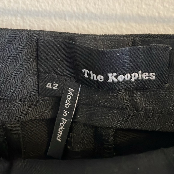 The Kooples Wool Pants Trousers Pleated Mid Rise Lamb Leather Trim Black 10 - Picture 6 of 8